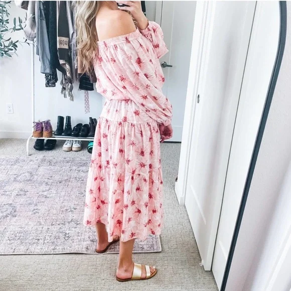 ALEXIS Tilia Pink Floral Off the Shoulder Tiered Midi Dress Size L - Picture 5 of 11